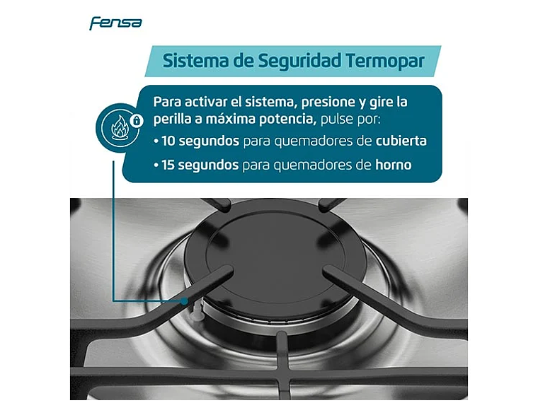 COCINA A GAS LIQUADO FENSA 6 PLATOS F 5300 T SILVER NEGRO 7
