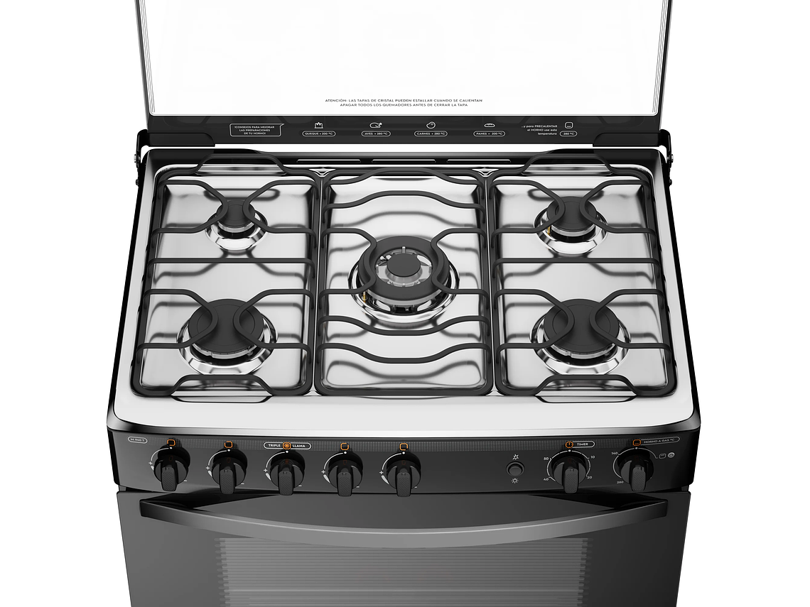 COCINA A GAS 5 PLATOS MADEMSA TRIPLE LLAMA M 940 T NEGRA 4