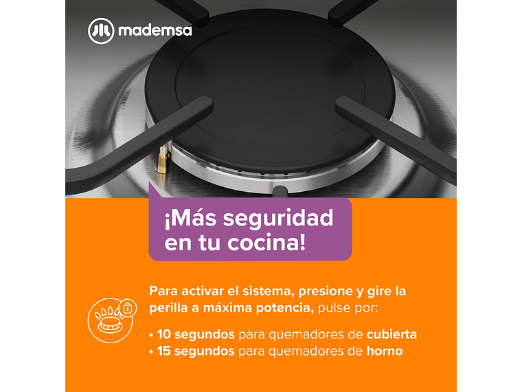 COCINA A GAS 5 PLATOS MADEMSA TRIPLE LLAMA M 940 T NEGRA 7
