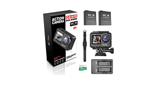 PACK CÁMARA DEPORTIVA SJCAM SJ10 PRO 4K 60FPS WIFI ESTABILIZADOR CON CARGADOR 2 BATERIAS RELOJ Y MIC