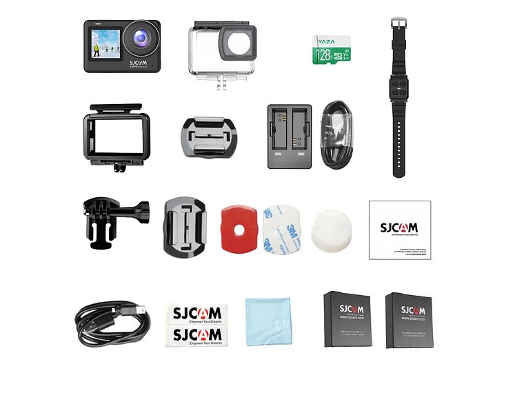 PACK CÁMARA DEPORTIVA SJCAM SJ10 PRO 4K 60FPS WIFI ESTABILIZADOR CON CARGADOR 2 BATERIAS RELOJ Y MIC 8