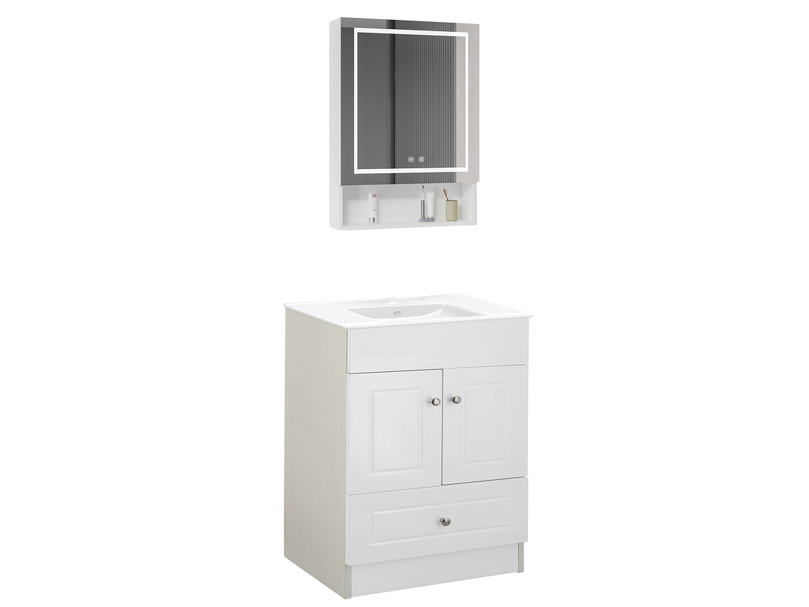 KIT MUEBLE VANITORIO DOMSA CON BOTIQUIN ESPEJO LED ANTIEMPAÑANTE BHP-60 BLANCO 2