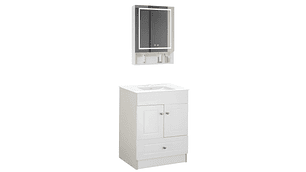 KIT MUEBLE VANITORIO DOMSA CON BOTIQUIN ESPEJO LED ANTIEMPAÑANTE BHP-60 BLANCO