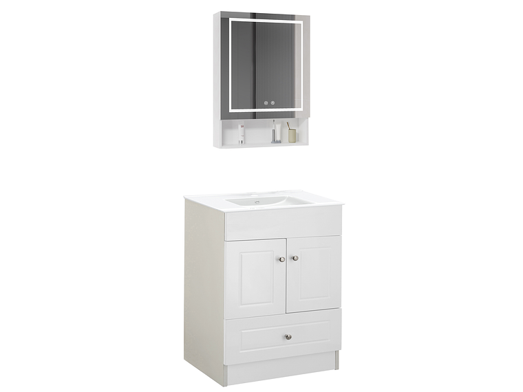 KIT MUEBLE VANITORIO DOMSA CON BOTIQUIN ESPEJO LED ANTIEMPAÑANTE BHP-60 BLANCO 2