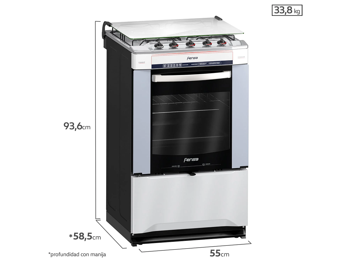 COCINA A GAS 4 PLATOS FENSA QUEMADORES LATERALES F2525 T 2