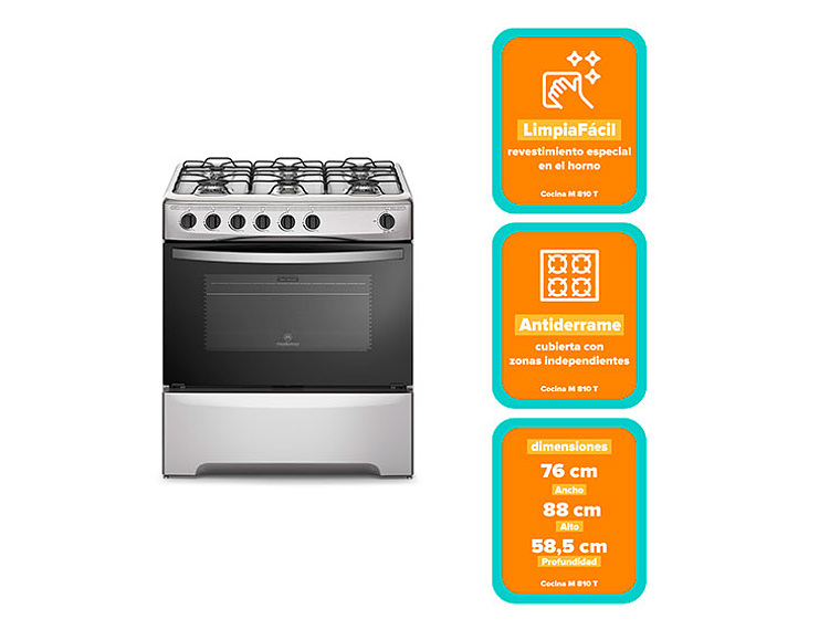 COCINA A GAS LIQUADO MADEMSA 6 PLATOS M 810 T SILVER NEGRO 8