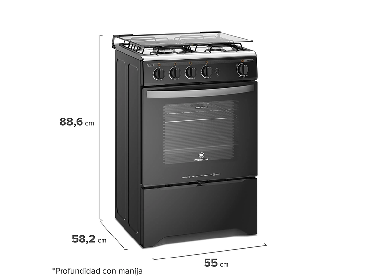 COCINA A GAS 4 PLATOS LIMPIAFÁCIL Y TIMER M 775 BT NEGRA 2