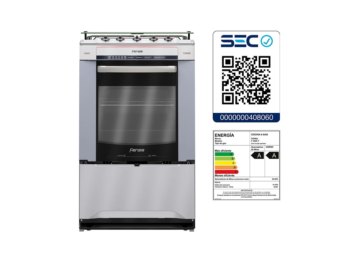 COCINA A GAS 4 PLATOS FENSA QUEMADORES LATERALES F2525 T 9