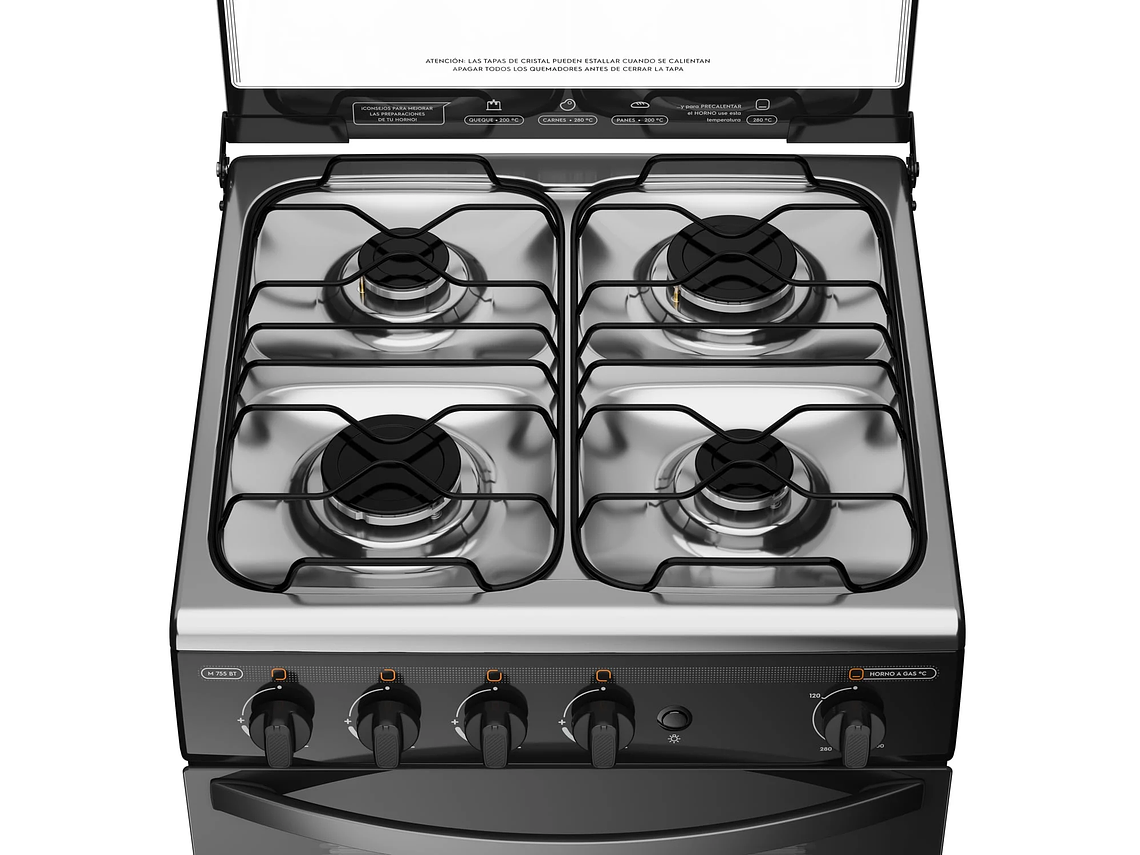 COCINA A GAS 4 PLATOS LIMPIAFÁCIL Y TIMER M 775 BT NEGRA 5