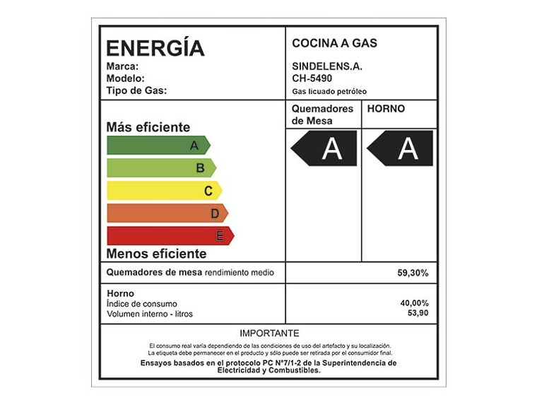 COCINA A GAS LICUADO SINDELEN 4 PLATOS CH-5490NI 4P 4