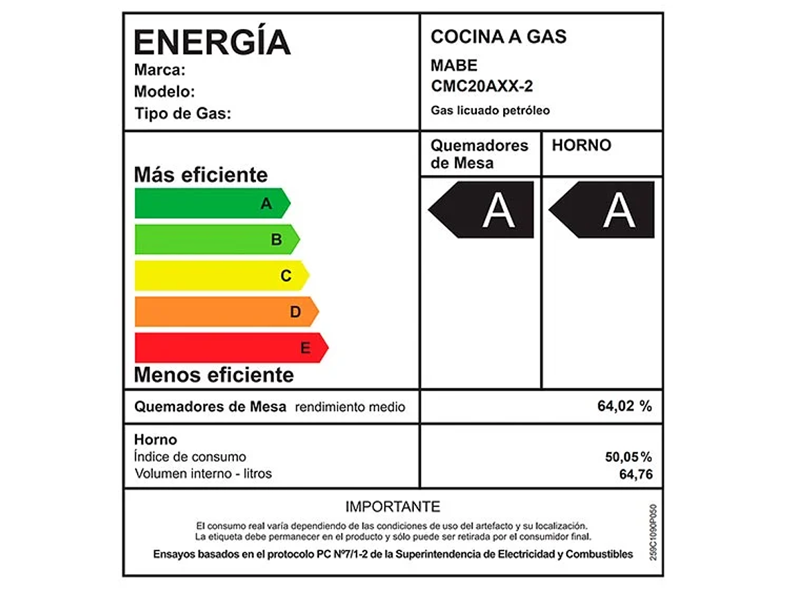 COCINA GAS LICUADO MABE 4 QUEMADORES CMC20AXX-2 7