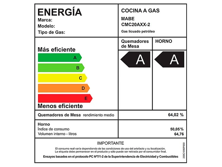 COCINA GAS LICUADO MABE 4 QUEMADORES CMC20AXX-2 7