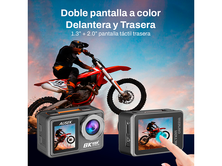 CÁMARA DEPORTIVA AUSEK 8K 50MP ULTRAHD CON ACCESORIOS ACCIÓN 4