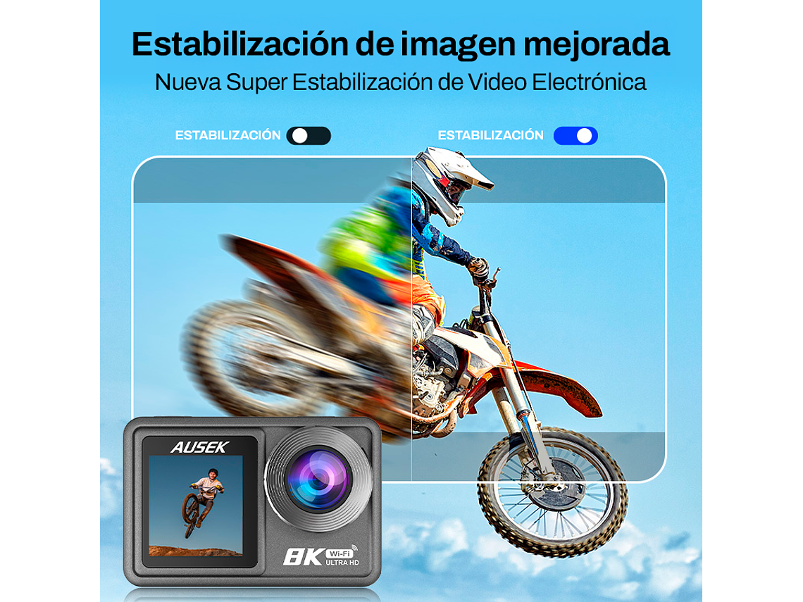 CÁMARA DEPORTIVA AUSEK 8K 50MP ULTRAHD CON ACCESORIOS ACCIÓN 6