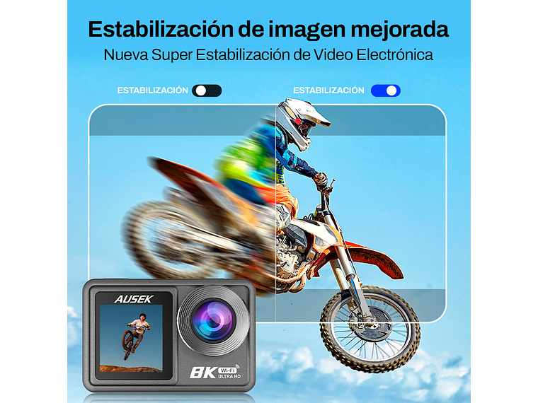 CÁMARA DEPORTIVA AUSEK 8K 50MP ULTRAHD CON ACCESORIOS ACCIÓN 6