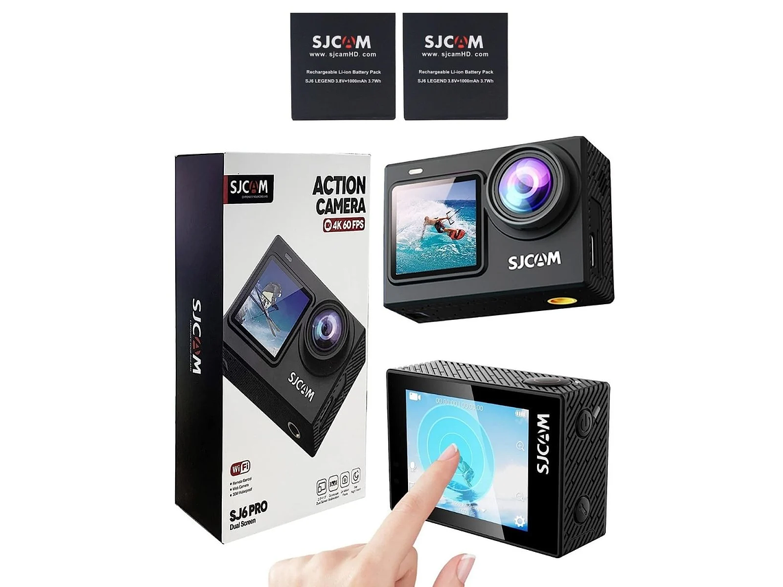 PACK CÁMARA DEPORTIVA SJCAM SJ6 PRO 24MP 4K 60 FPS DOBLE PANTALLA ESTABILIZADOR MÁS 2 BATERÍAS 1