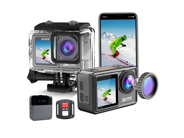 CÁMARA DEPORTIVA 5K 24MP ULTRAHD CON MICROFONO Y ACCESORIOS 1