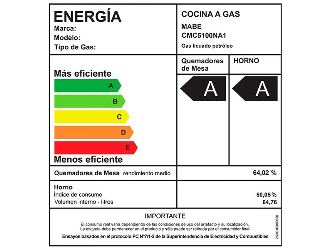COCINA GAS LICUADO MABE 4 QUEMADORES CMC5100NA1 7