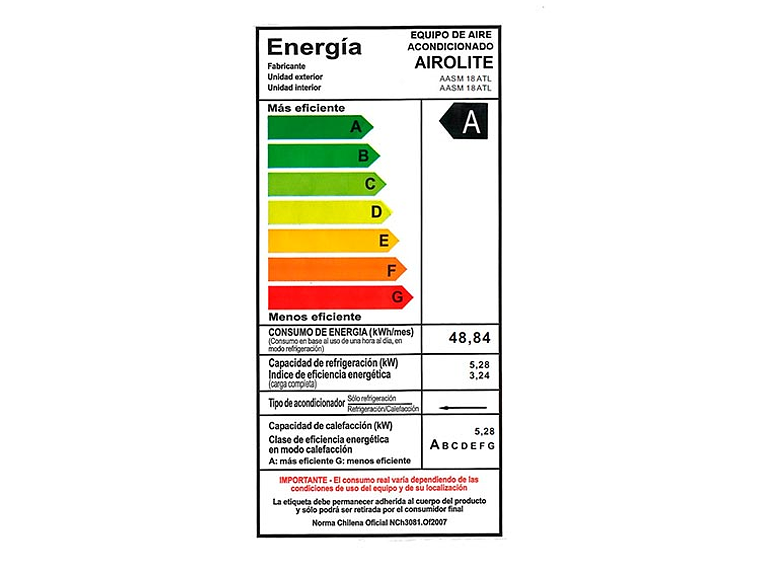 AIRE ACONDICIONADO AIROLITE SPLIT MURO ECOLOGICO ON/OFF 18000 BTU/H WIFI 6