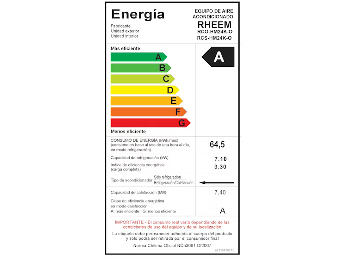 AIRE ACONDICIONADO SPLIT ON/OFF 24K BTU TIPO CASSETTE RHEEM 4
