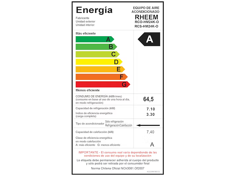 AIRE ACONDICIONADO SPLIT ON/OFF 24K BTU TIPO CASSETTE RHEEM 4