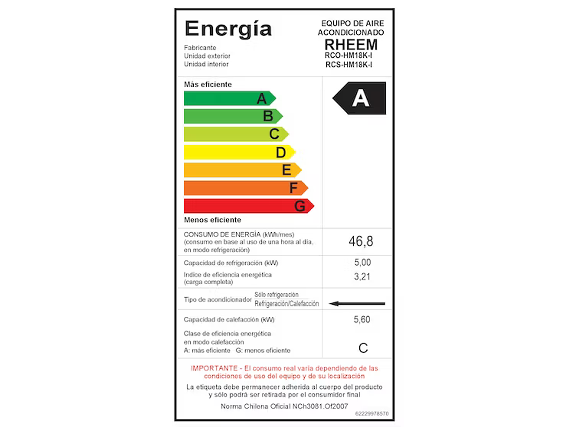AIRE ACONDICIONADO SPLIT INVERTER 18K BTU CASSETTE RHEEM 2
