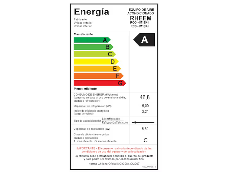 AIRE ACONDICIONADO SPLIT INVERTER 18K BTU CASSETTE RHEEM 2