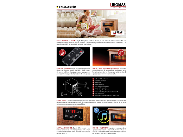 ESTUFA INFRARROJA THOMAS TH-IR6O PARLANTE BLUETOOTH 7