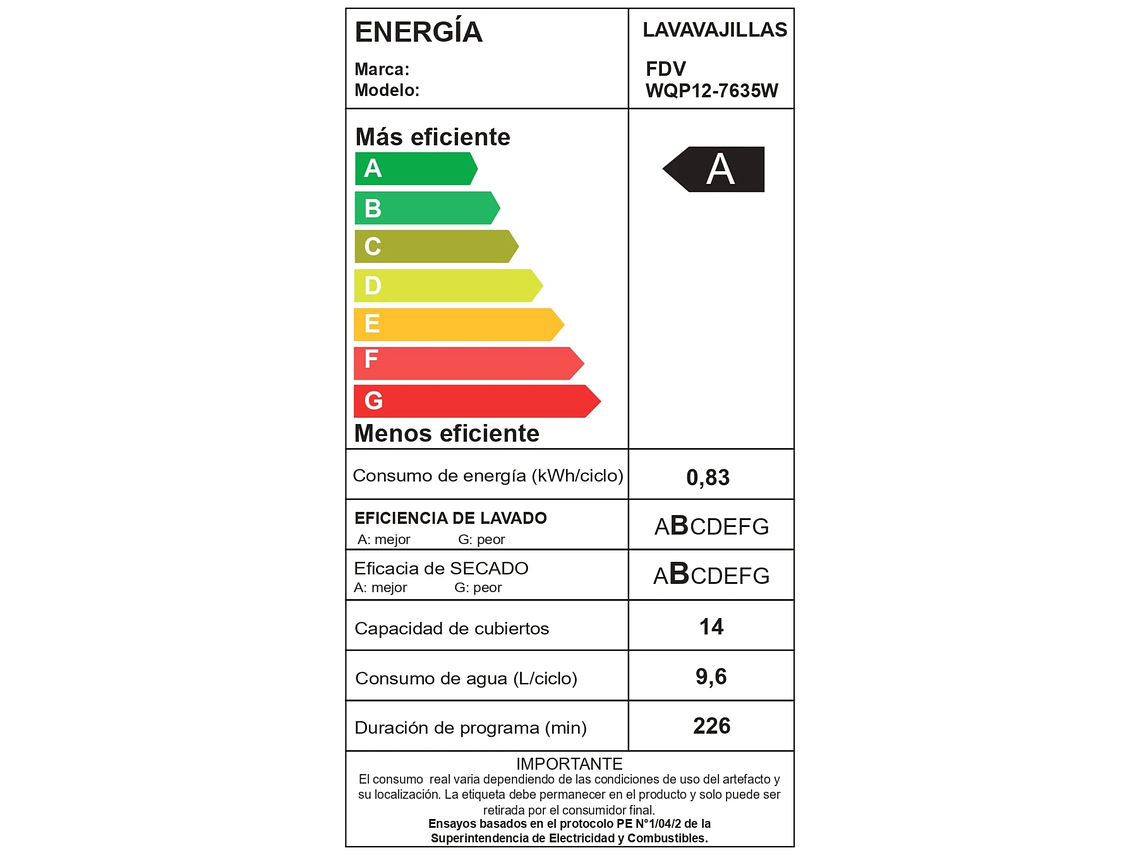 LAVAVAJILLAS ACQUA 14 CUBIERTOS FREE STANDING 60 CM FDV 8