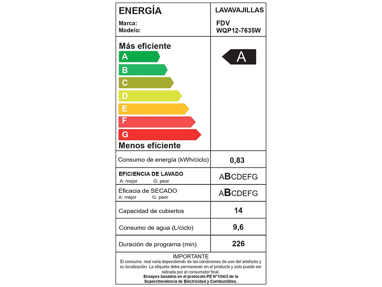 LAVAVAJILLAS ACQUA 14 CUBIERTOS FREE STANDING 60 CM FDV 8