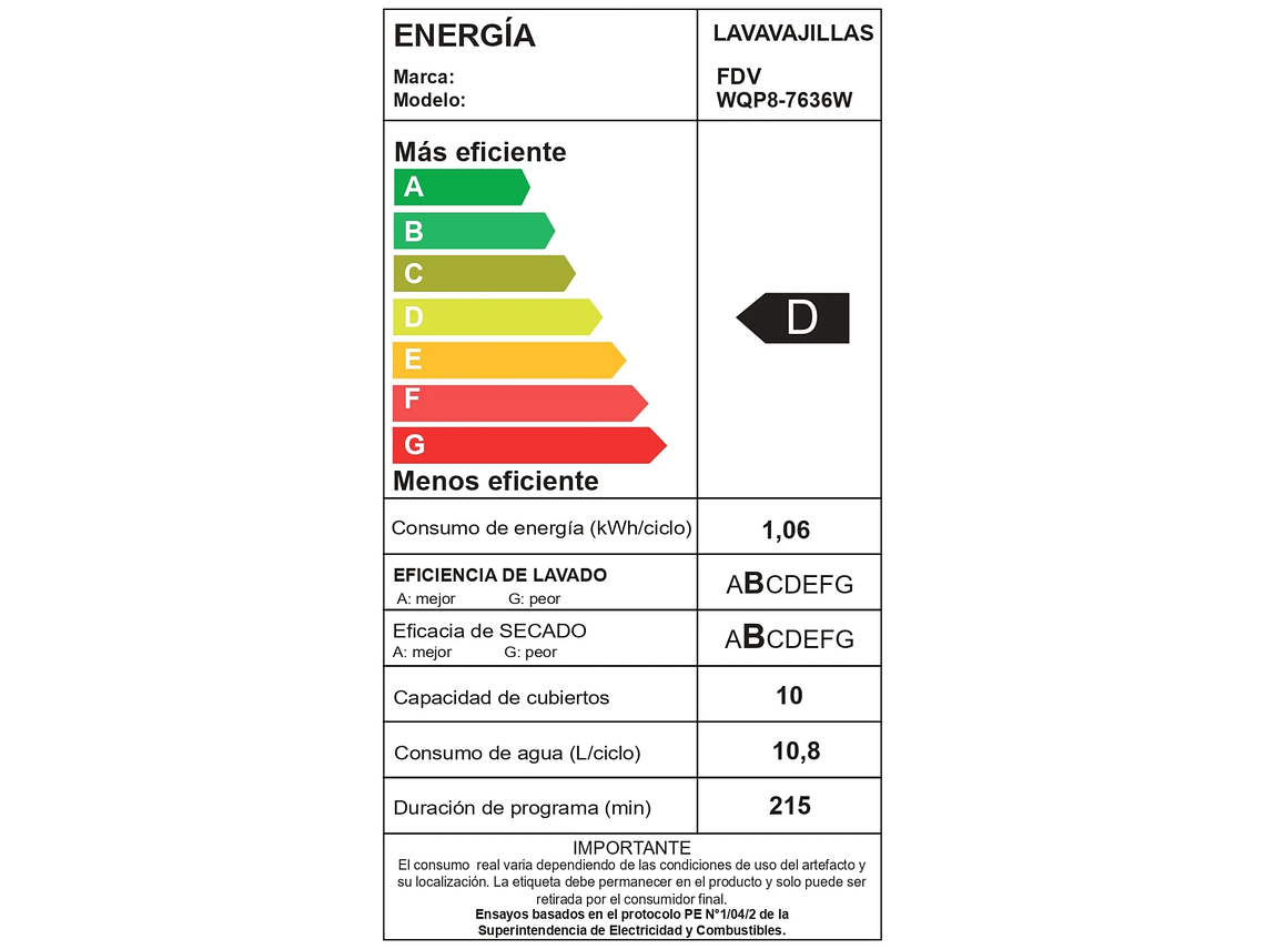 LAVAVAJILLAS ACQUA 10 CUBIERTOS FREE STANDING FDV 9
