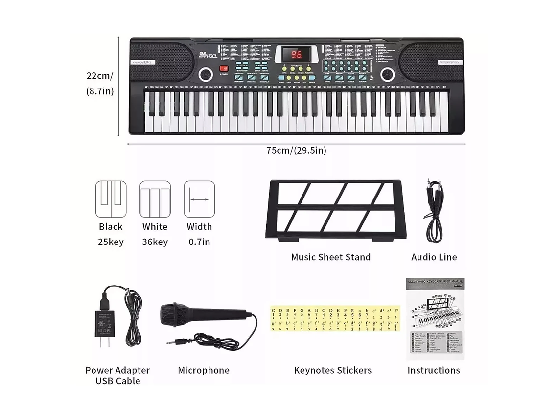 TECLADO PIANO ELECTRÓNICO MUSICAL 61 TECLAS + FUNDA + ATRIL 2
