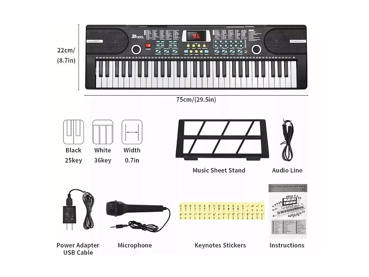 TECLADO PIANO ELECTRÓNICO MUSICAL 61 TECLAS + FUNDA + ATRIL 2