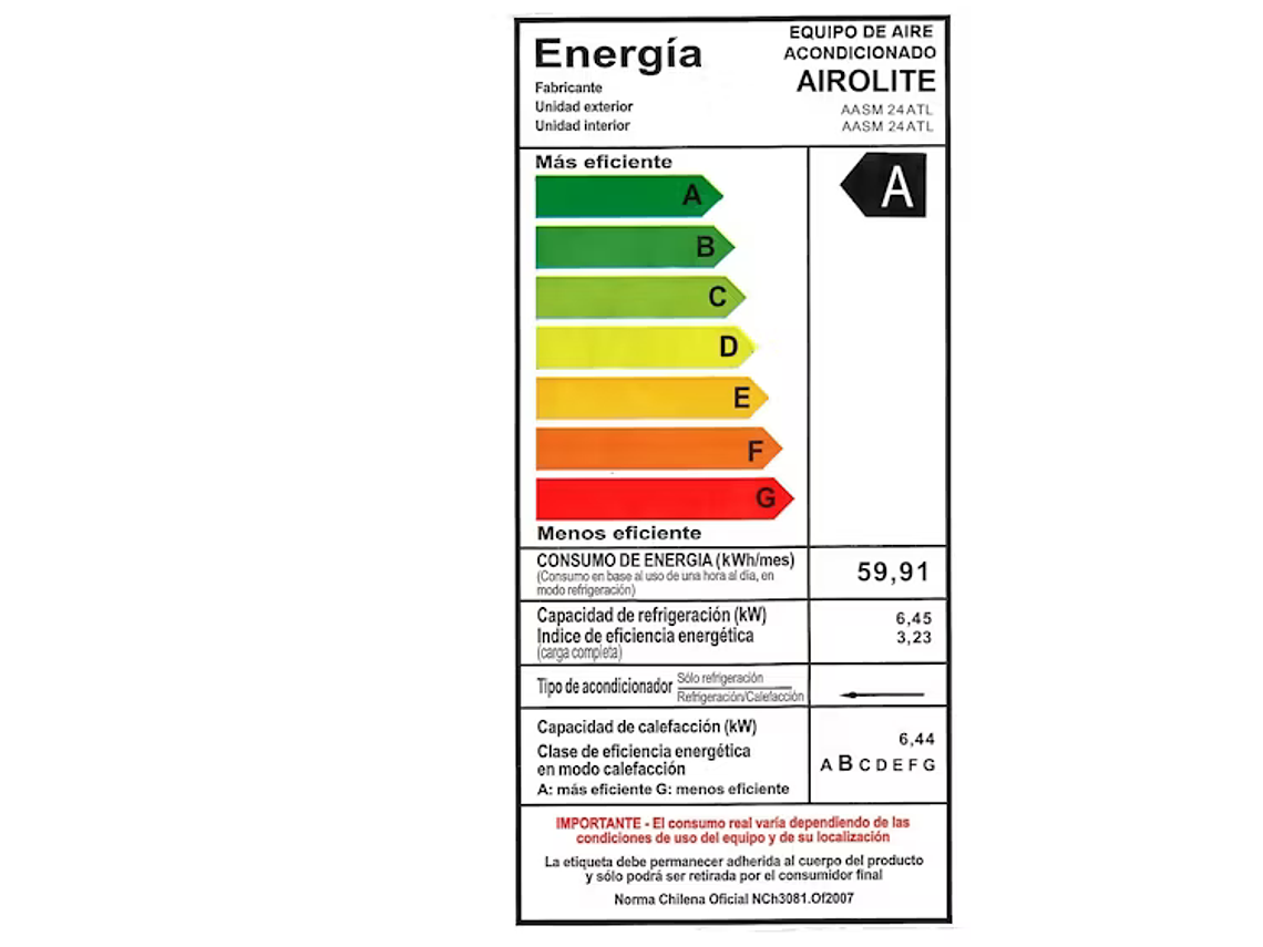 AIRE ACONDICIONADO ON/OFF 24000 BTU WIFI AIROLITE 6