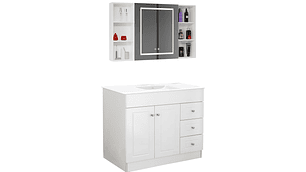 KIT MUEBLE VANITORIO DOMSA CON BOTIQUIN ESPEJO LED ANTIEMPAÑANTE BP-120 BLANCO