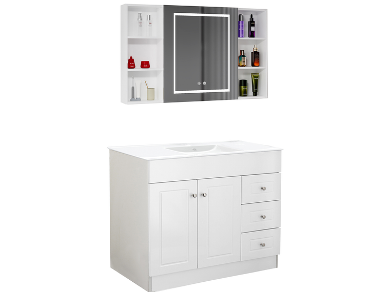 KIT MUEBLE VANITORIO DOMSA CON BOTIQUIN ESPEJO LED ANTIEMPAÑANTE BP-120 BLANCO 2