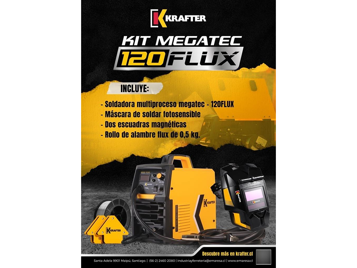 KIT DE SOLDADORA MIG KRAFTER MEGATEC-120 CON MASCARA Y ACCESORIOS 9