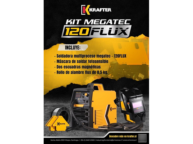KIT DE SOLDADORA MIG KRAFTER MEGATEC-120 CON MASCARA Y ACCESORIOS 9