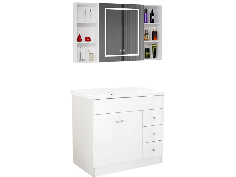 KIT MUEBLE VANITORIO DOMSA CON BOTIQUIN ESPEJO LED ANTIEMPAÑANTE BF-100 BLANCO 2