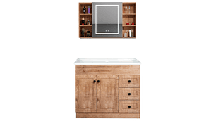 KIT MUEBLE VANITORIO DOMSA CON BOTIQUIN ESPEJO LED ANTIEMPAÑANTE WF-100 NOGAL