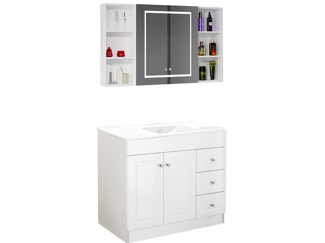 KIT MUEBLE VANITORIO DOMSA CON BOTIQUIN ESPEJO LED ANTIEMPAÑANTE BP-100 BLANCO 2