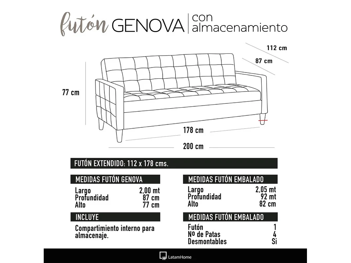 FUTON LATAM HOME GENOVA 3 CUERPOS CHOCOLATE TELA VELVET 6