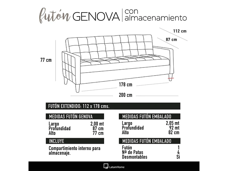 FUTON LATAM HOME GENOVA 3 CUERPOS CHOCOLATE TELA VELVET 6