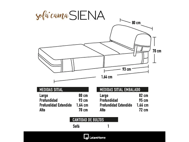 SOFÁ LATAM HOME SIENA NEGRO CAMA PU 4