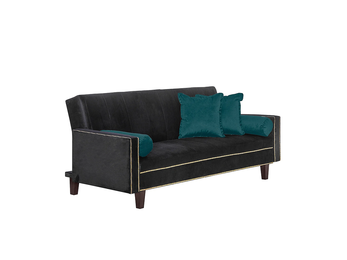 FUTÓN BLACK FACTORY VANGUARDIA 3 CUERPOS FELPA NEGRO SOFA CAMA 200 X110 VERDE 1