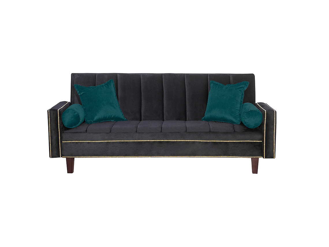 FUTÓN BLACK FACTORY VANGUARDIA 3 CUERPOS FELPA NEGRO SOFA CAMA 200 X110 VERDE 2