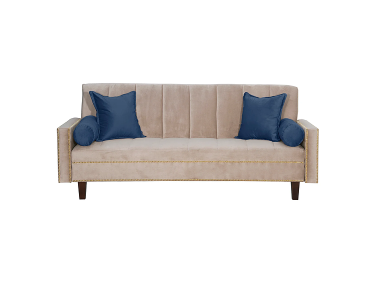 FUTÓN BLACK FACTORY 3 CUERPOS FELPA BEIGE SOFA CAMA VANGUARDIA 200 X110 AZUL 1