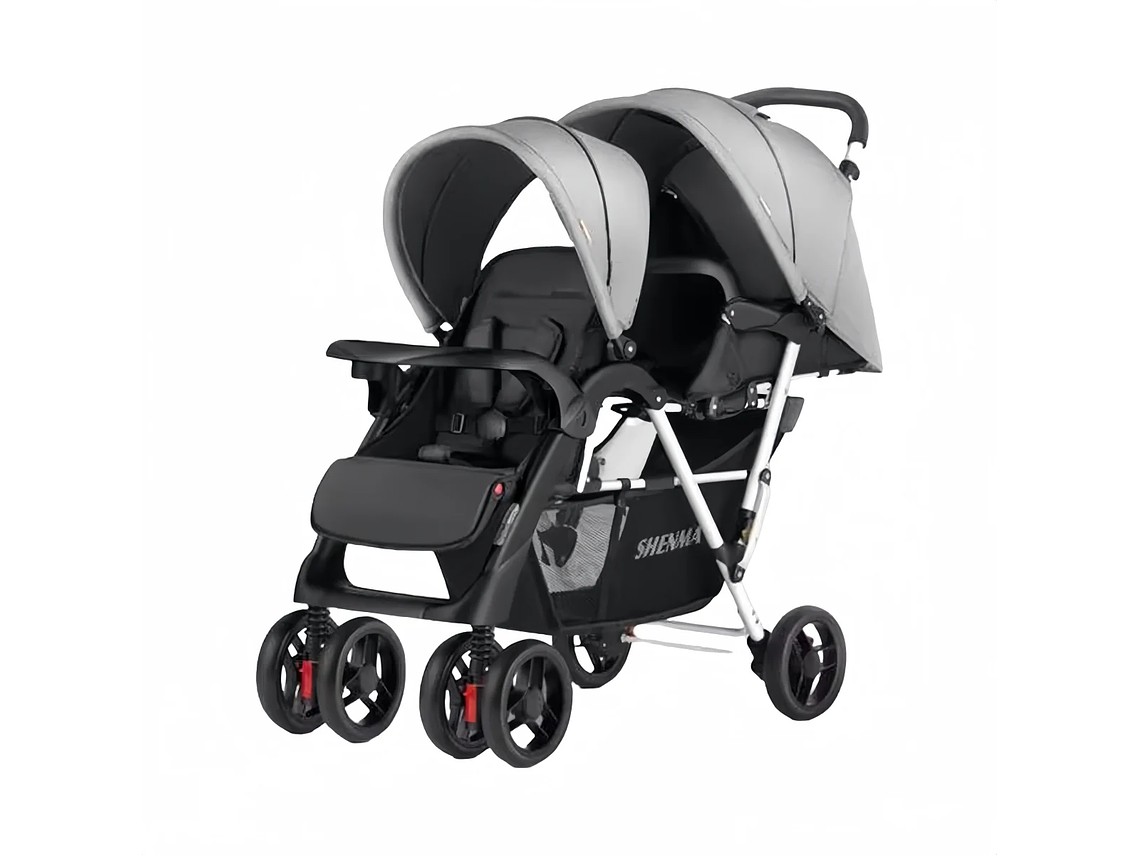COCHE DOBLE DUO RECLINABLE PLEGABLE GRIS BY LUBABYCAS 2