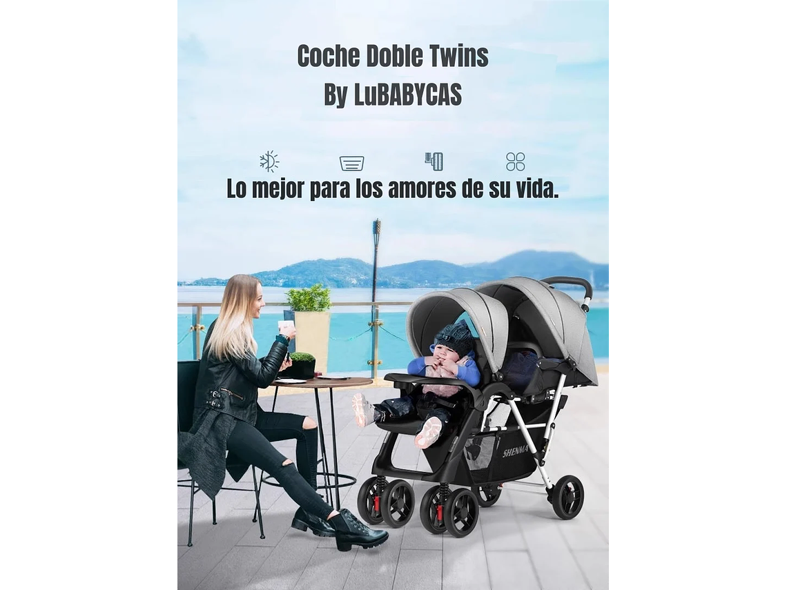 COCHE DOBLE DUO RECLINABLE PLEGABLE GRIS BY LUBABYCAS 3