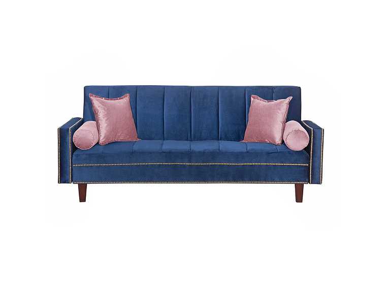 FUTÓN BLACK FACTORY VANGUARDIA 3 CUERPOS FELPA AZUL SOFA CAMA 200 X110 ROSA 1